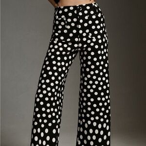 Anthropologie Black and White Polka Dot Wide Leg Pants